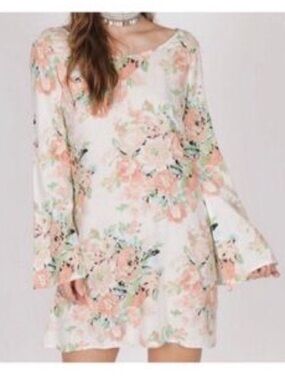 Anthropologie Raga Low Back Flare Bell Sleeve Longsleeve Mini Dress S Small